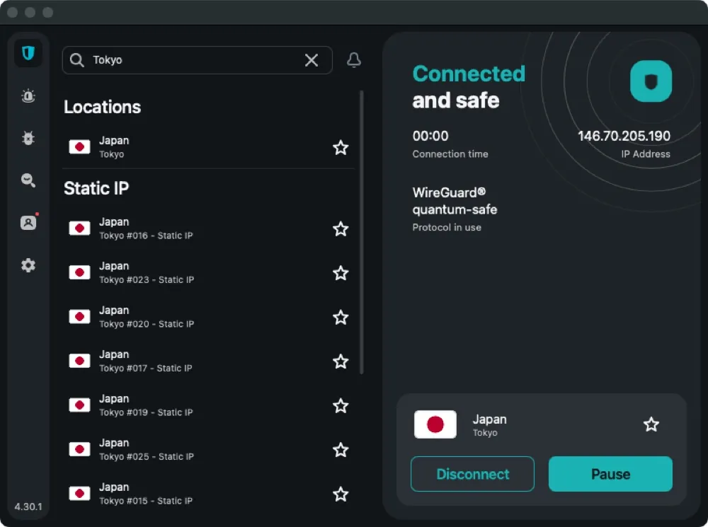 Connected to Tokyo, Japan, during our evening tests.