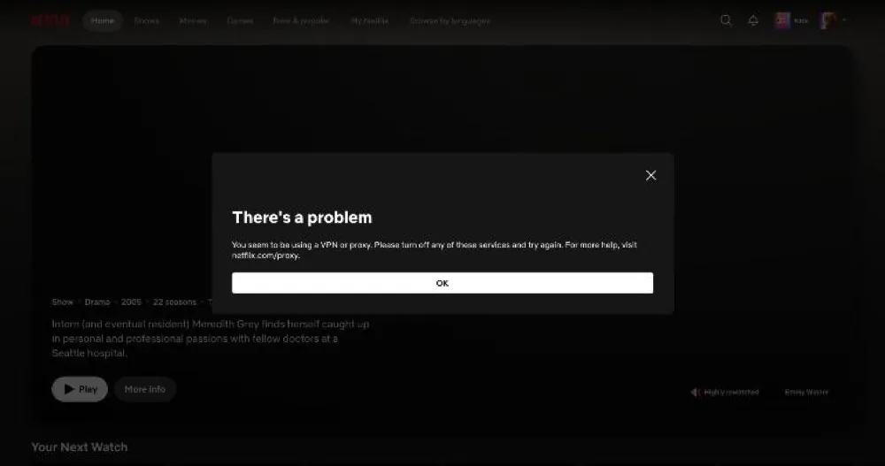 Netflix’s VPN or proxy error on a Los Angeles server.