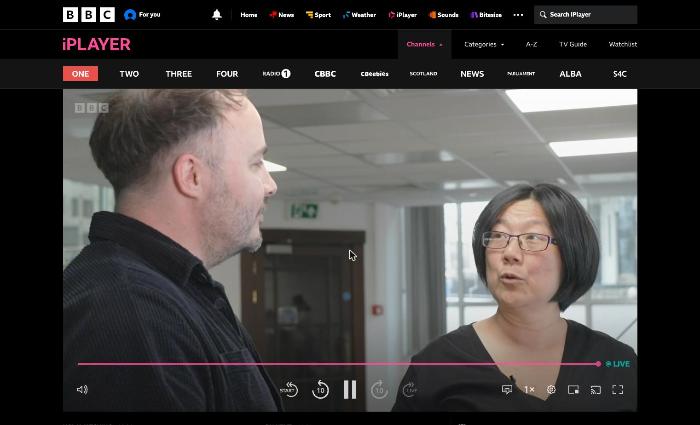 BBC iPlayer playing BBC One live on the London server.