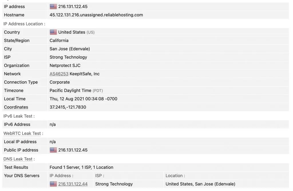 Results of the IP and DNS leaks test after adding new IPs.