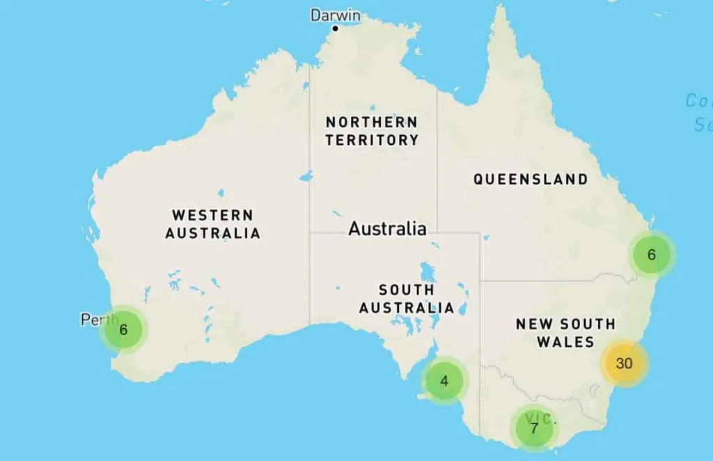 Maps of Australian IPVanish Servers.